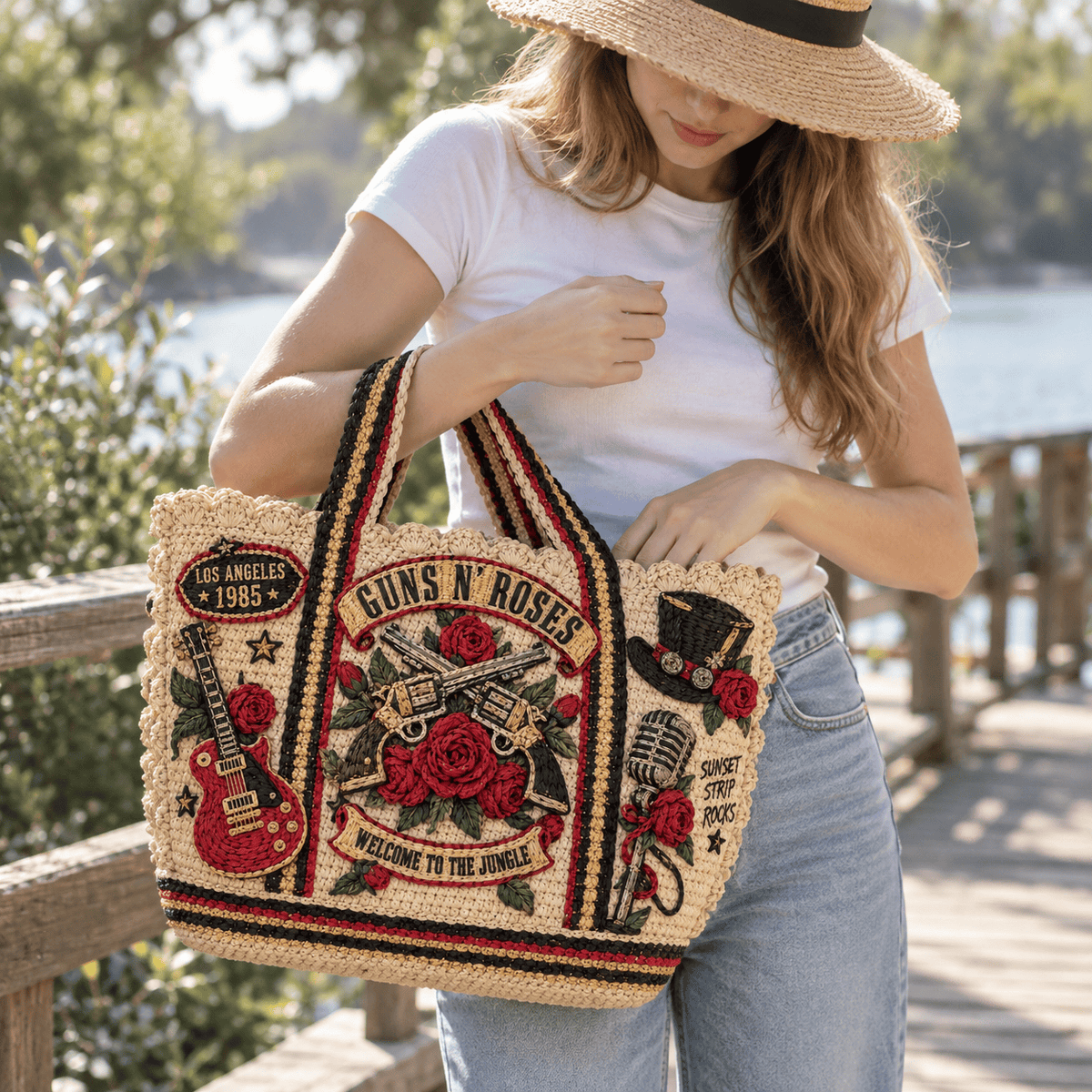 GNR Straw-Style Embellished Tote Bag DNBN