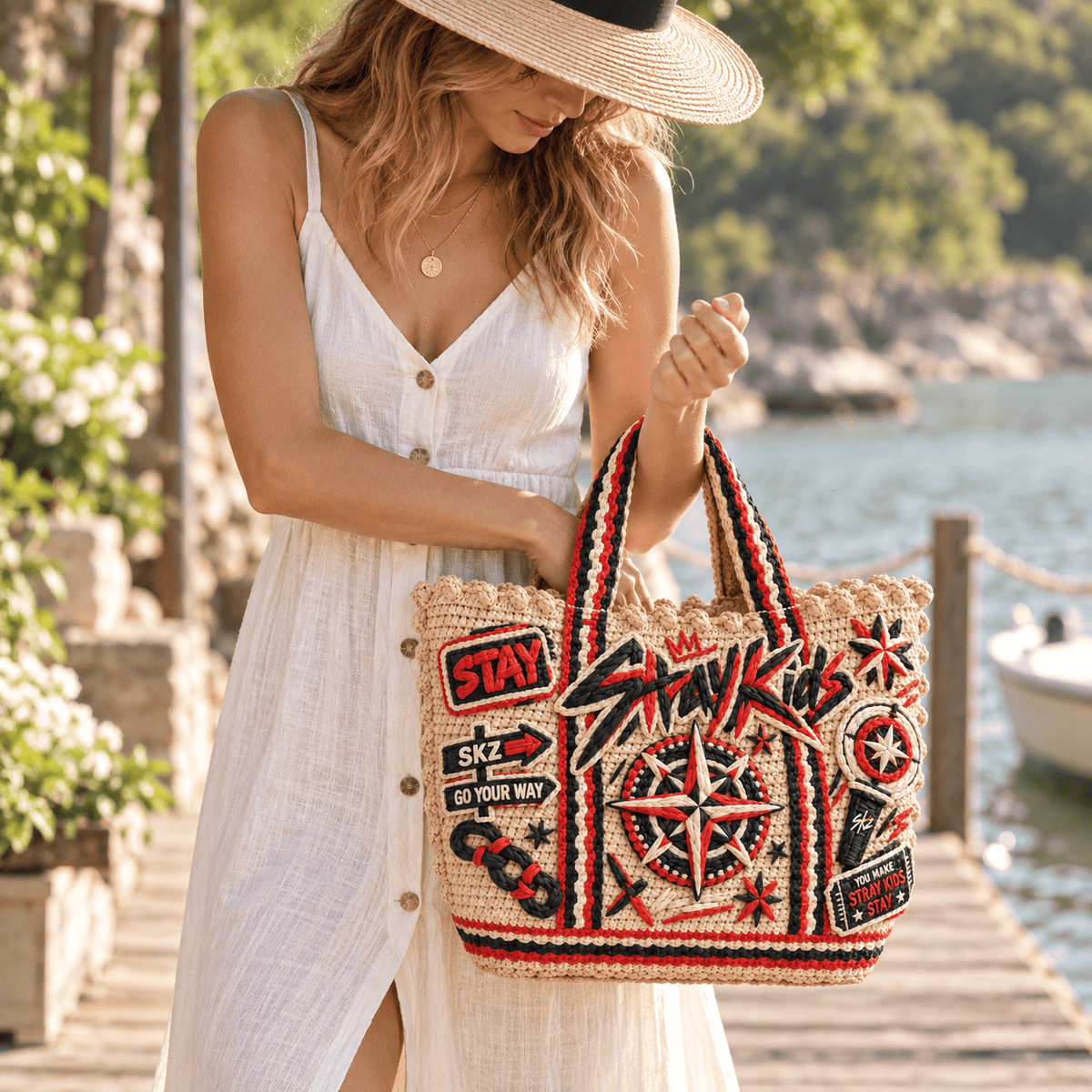 STYK Straw-Style Embellished Tote Bag NTKO