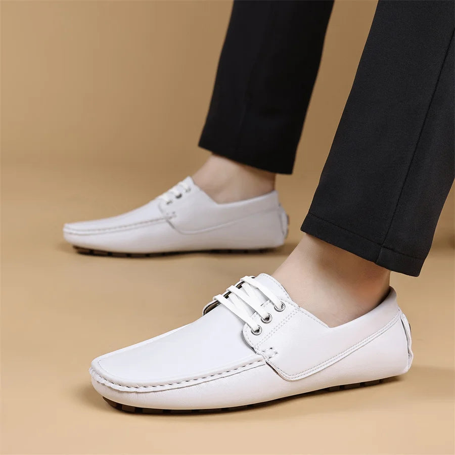 Men Handmade PU Leather Non-slip Casual Driving Flats Slip-on Shoes Comfy Moccasins Gentleman Business Office Loafers Shoes