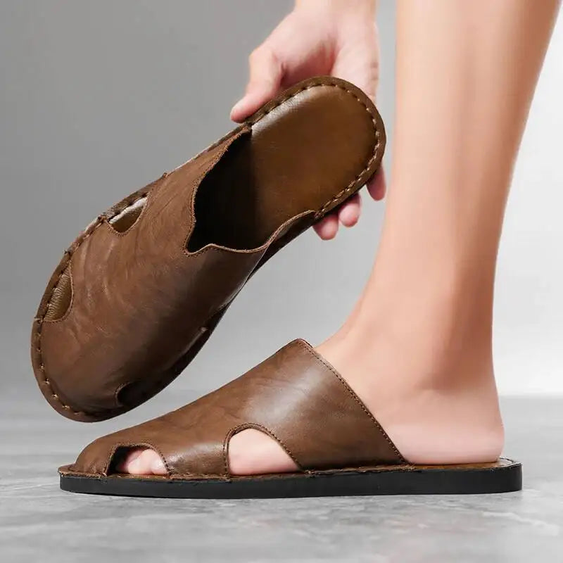 Genuine Leather Men's Sandals Beach Shoes Slippers High Quality Non-Slip Men Casual Breathable Summer Footwear Mens Outdoor Shoe