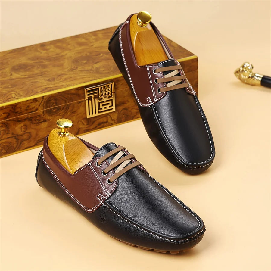 Men Handmade PU Leather Non-slip Casual Driving Flats Slip-on Shoes Comfy Moccasins Gentleman Business Office Loafers Shoes