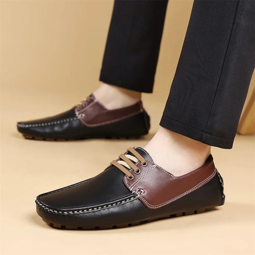Men Handmade PU Leather Non-slip Casual Driving Flats Slip-on Shoes Comfy Moccasins Gentleman Business Office Loafers Shoes